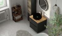 Мебель для ванной комнаты Jorno Wood 60, серая, светлая столешница