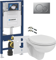 Комплект Унитаз подвесной Ideal Standard Eurovit K881201 безободковый + Крепления Geberit Duofix 111.815.00.1 к стене + Звукоизоляция + Инсталляция UP 320 111.300.00.5 + Кнопка Sigma 01 115.770.JQ.5 лакированная, матовый хром