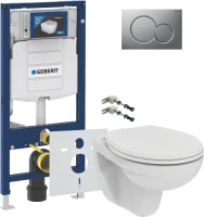 Комплект Унитаз подвесной Ideal Standard Eurovit K881201 безободковый + Крепления Geberit Duofix 111.815.00.1 к стене + Звукоизоляция + Инсталляция UP 320 111.300.00.5 + Кнопка Sigma 01 115.770.JQ.5 лакированная, матовый хром