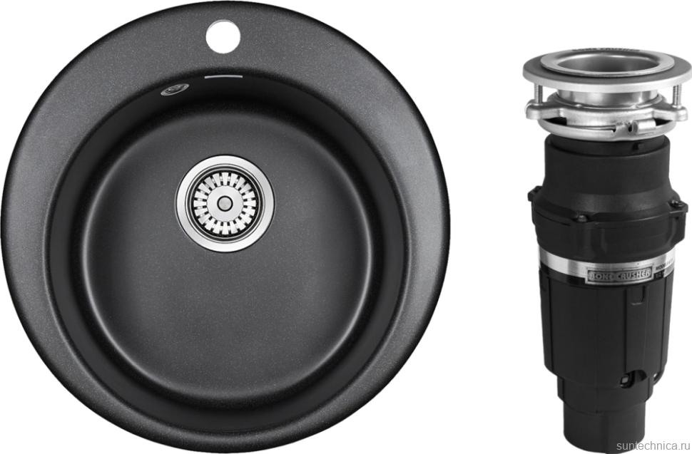 Комплект Мойка Paulmark Gelegen 50 PM404800-BL черный + Измельчитель Bone Crusher BC 610-AS