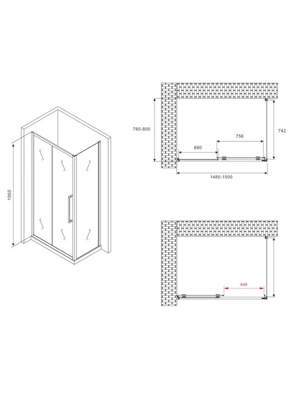 Душевой уголок Abber Schwarzer Diamant AG30150BMH-S80BM 150х80 см, профиль матовый черный, стекло матовое