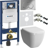 Комплект Унитаз подвесной VitrA Shift 7742B003-0075 белый глянцевый + Крышка 91-003-009 с микролифтом, петли хром + Крепления Geberit Duofix 111.815.00.1 к стене + Звукоизоляция + Инсталляция UP 320 111.300.00.5 + Кнопка Sigma 01 115.770.21.5 хром