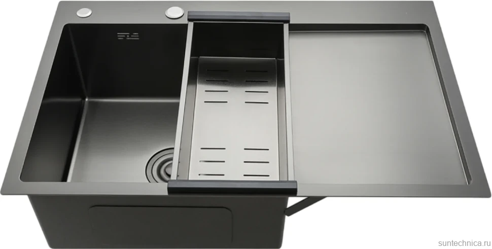 Мойка кухонная Gappo GS7850-6L с коландером, графит