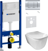Комплект Унитаз подвесной Ceramicanova New Day CN3005 с микролифтом, безободковый + Звукоизоляция Geberit + Инсталляция Duofix Delta 458.163.21.1 с кнопкой смыва, хром