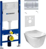 Комплект Унитаз подвесной Ceramicanova New Day CN3005 с микролифтом, безободковый + Звукоизоляция Geberit + Инсталляция Duofix Delta 458.163.21.1 с кнопкой смыва, хром