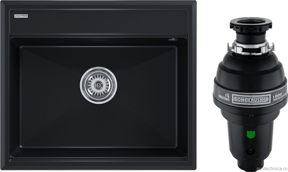 Комплект Мойка Paulmark Stepia 60 PM115951-BLM черный металлик + Измельчитель Bone Crusher BC 1000-AS