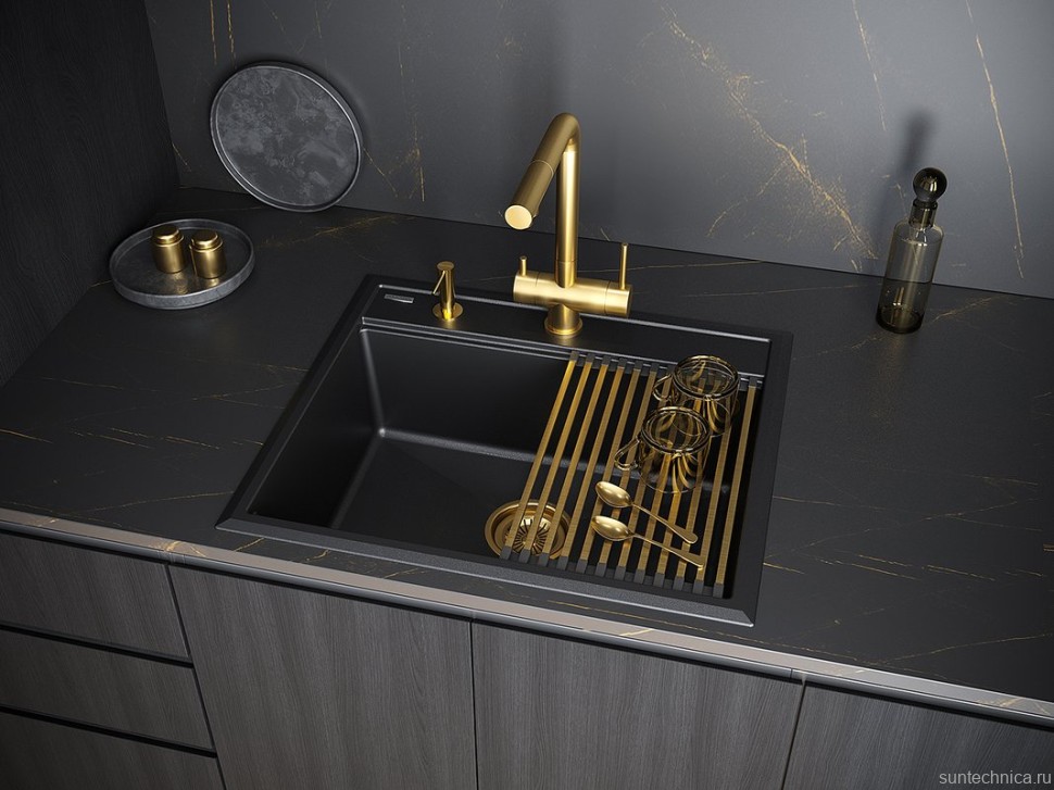 Комплект Мойка Paulmark Stepia 60 PM115951-BLM черный металлик + Измельчитель Bone Crusher BC 1000-AS