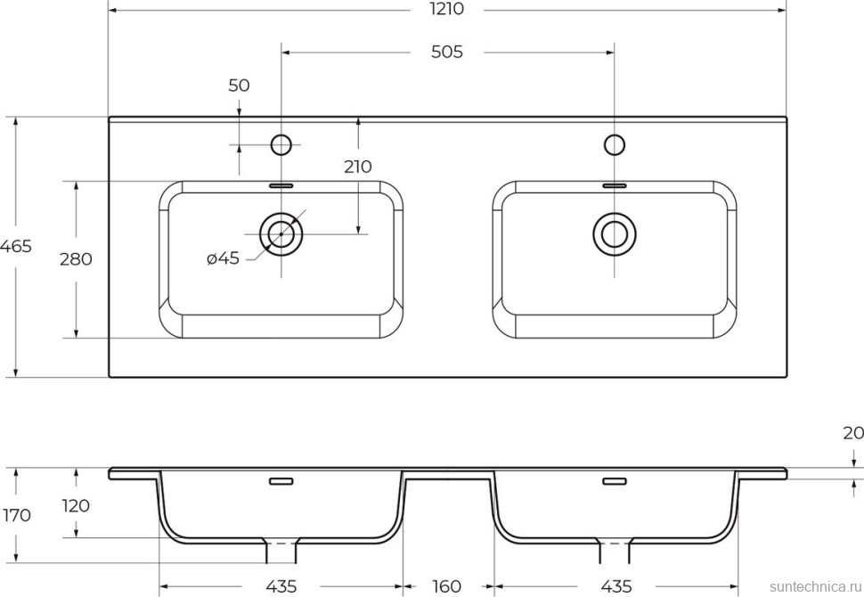 Тумба с раковиной BelBagno Kraft 120 для двоих, 2 ящика, rovere tabacco