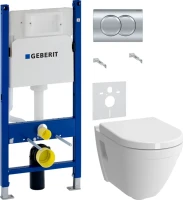 Комплект Унитаз подвесной VitrA S50 + Крышка 72-003-309 с микролифтом, петли хром + Инсталляция Geberit Duofix Delta 458.149.21.1 с кнопкой смыва, хром + Звукоизоляция