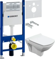 Комплект Унитаз подвесной Cersanit Carina XL Clean On DPL EO slim + Звукоизоляция Geberit + Инсталляция Duofix Delta 458.149.21.1 с кнопкой смыва, хром