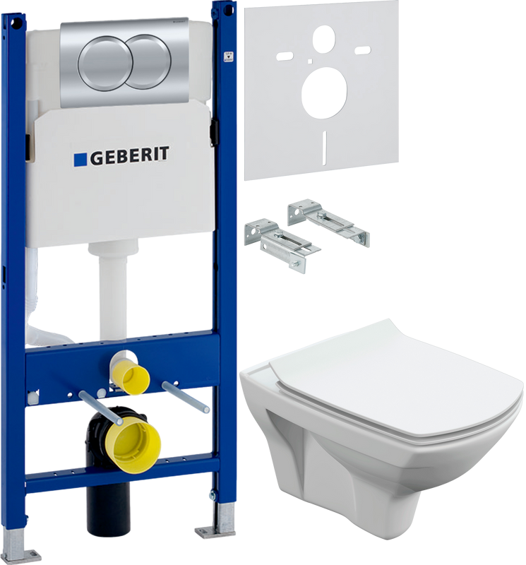 Комплект Унитаз подвесной Cersanit Carina XL Clean On DPL EO slim + Звукоизоляция Geberit + Инсталляция Duofix Delta 458.149.21.1 с кнопкой смыва, хром
