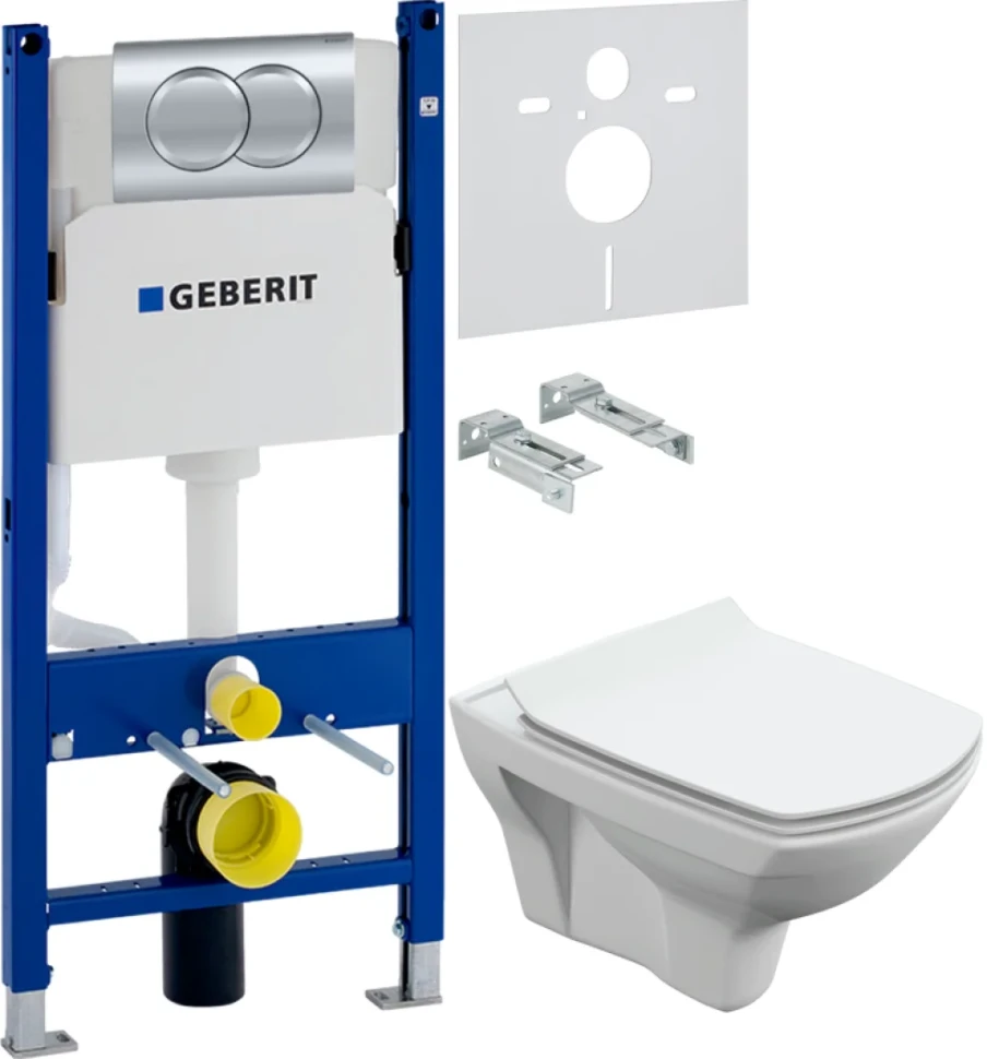 Комплект Унитаз подвесной Cersanit Carina XL Clean On DPL EO slim + Звукоизоляция Geberit + Инсталляция Duofix Delta 458.149.21.1 с кнопкой смыва, хром