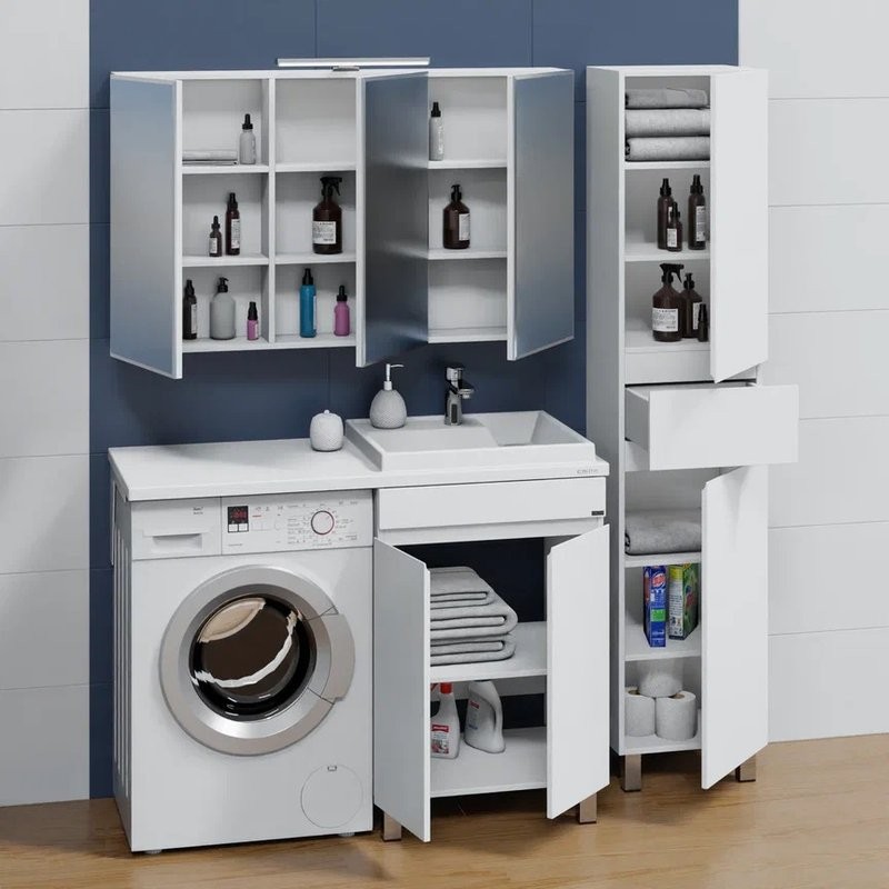 Тумба под раковину СаНта Марс 59 напольная, с дверками, для стиральной машины