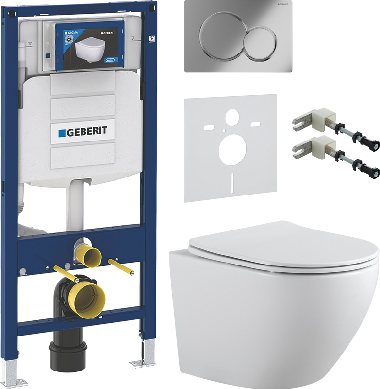 Комплект Унитаз подвесной Aquanet Cetus 2.0 W rimless + Инсталляция Geberit Duofix UP 320 111.300.00.5 + Кнопка Sigma 01 115.770.21.5 хром + Звукоизоляция + Крепления 111.815.00.1 к стене