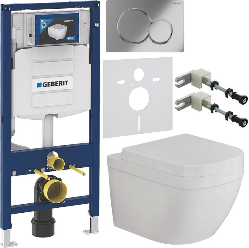 Комплект Унитаз подвесной Grohe Euro Ceramic + Крышка 39330001 с микролифтом + Инсталляция Geberit Duofix UP 320 111.300.00.5 + Кнопка Sigma 01 115.770.21.5 хром + Крепления 111.815.00.1 к стене + Звукоизоляция