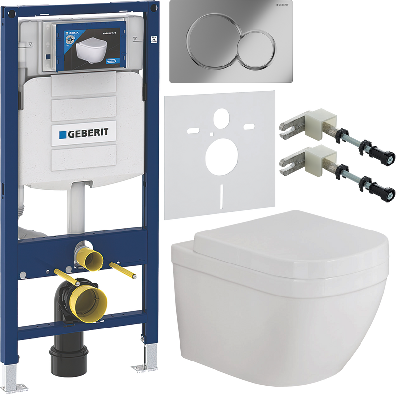 Комплект Унитаз подвесной Grohe Euro Ceramic + Крышка 39330001 с микролифтом + Инсталляция Geberit Duofix UP 320 111.300.00.5 + Кнопка Sigma 01 115.770.21.5 хром + Крепления 111.815.00.1 к стене + Звукоизоляция