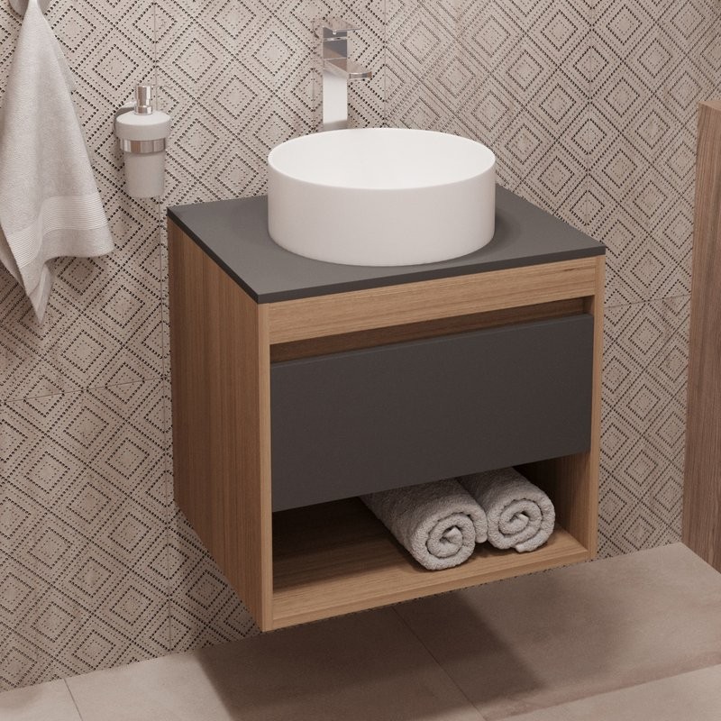 Тумба с раковиной Teymi Ritta 55 дуб эврика, матовый графит, раковина Lina D35