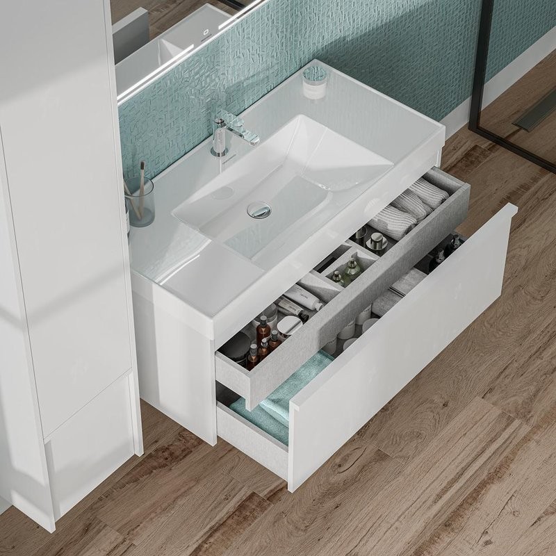 Тумба под раковину KERAMA MARAZZI Modula 100 подвесная, белая глянцевая