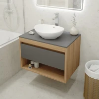 Тумба с раковиной Teymi Ritta 75 дуб эврика, матовый графит, раковина Lori 60