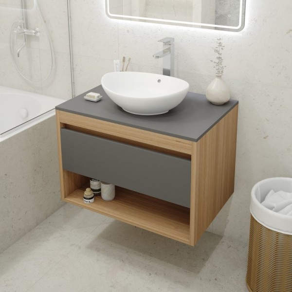 Тумба с раковиной Teymi Ritta 75 дуб эврика, матовый графит, раковина Lori 60