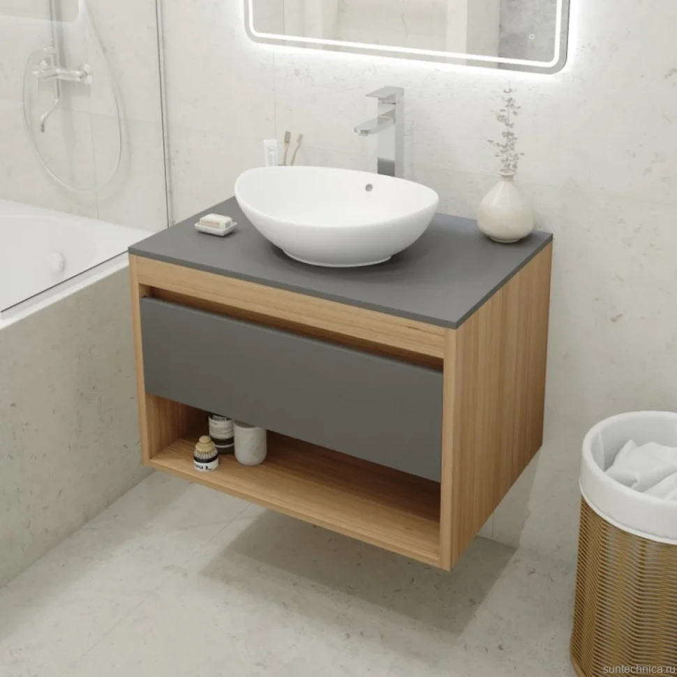 Тумба с раковиной Teymi Ritta 75 дуб эврика, матовый графит, раковина Lori 60