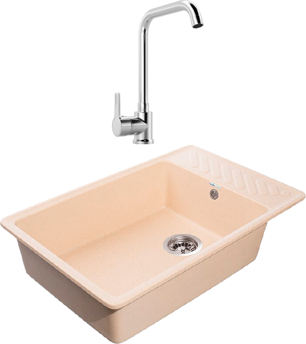 Комплект Мойка GranFest Quarz Z 51 бежевая + Смеситель MEGA Ege MG-PL10 хром