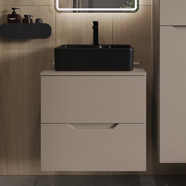 Тумба с раковиной Orange Line 60 подвесная, 2 ящика, матовый латте с раковиной B01-475mb