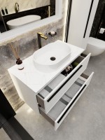 Тумба под раковину со столешницей La Fenice Elba Twin 100 подвесная, белая, столешница белый мрамор