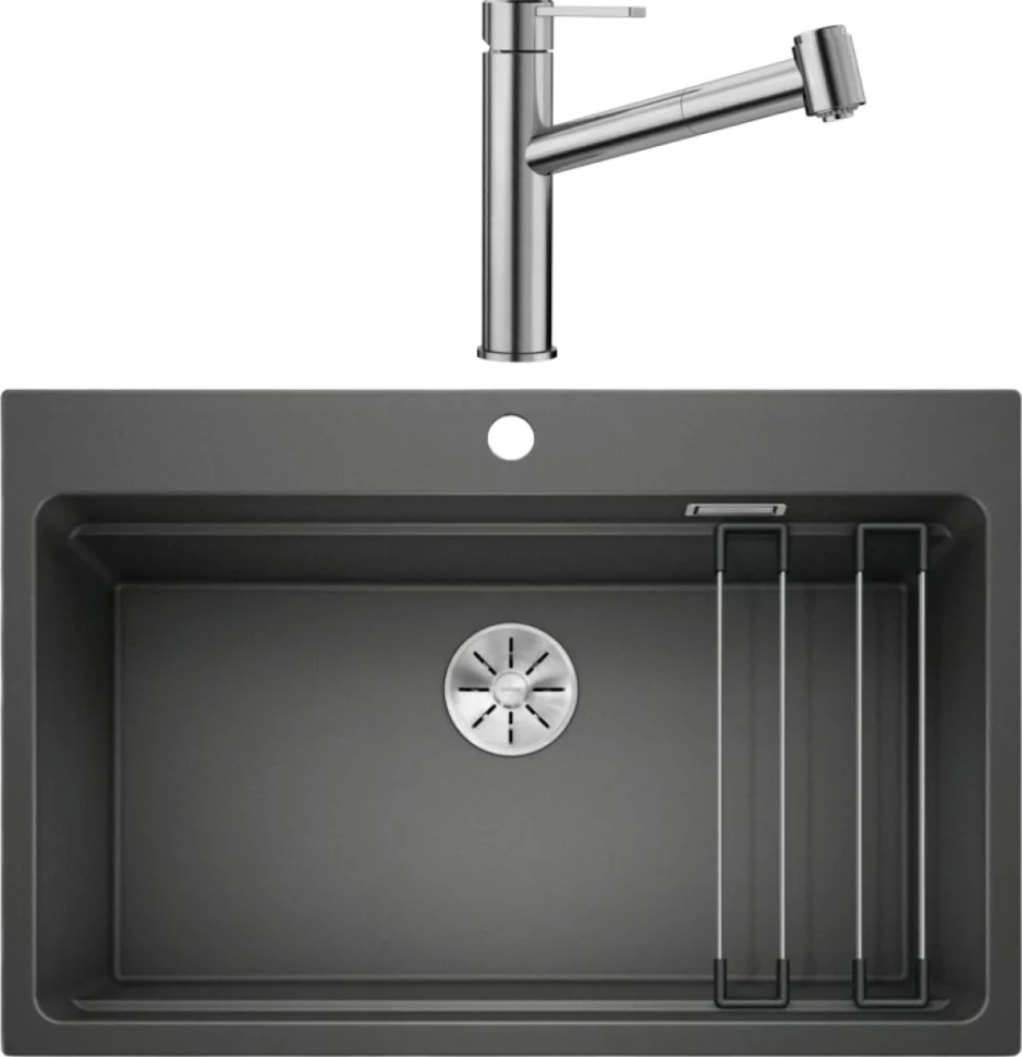 Комплект Мойка Blanco Etagon 8 антрацит + Смеситель Ambis-S 523119