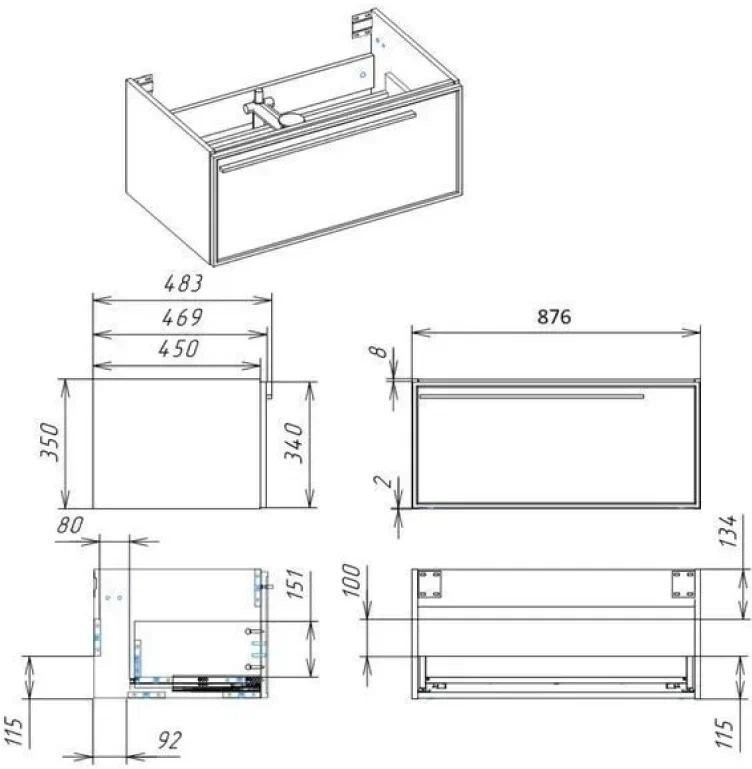 Тумба с раковиной La Fenice Elba 90 подвесная, cappuccino, раковина Cubo 90 L