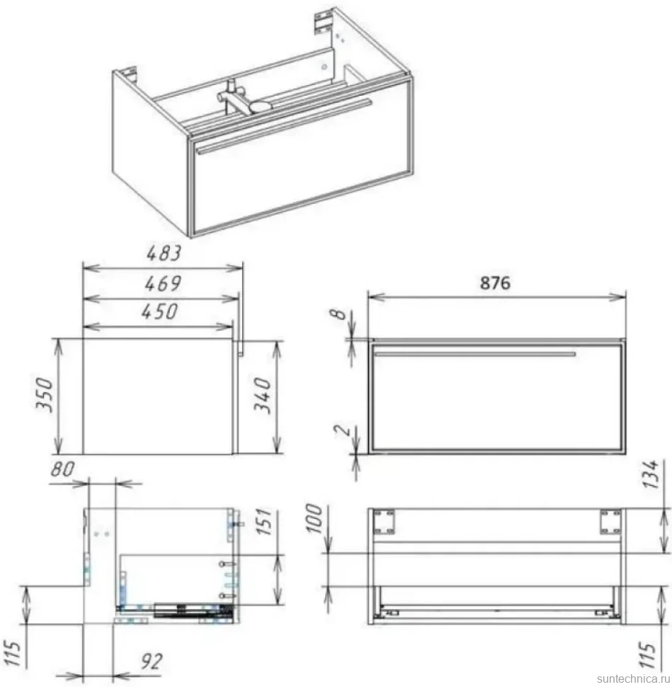 Тумба с раковиной La Fenice Elba 90 подвесная, cappuccino, раковина Cubo 90 L