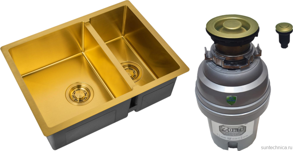 Комплект Мойка Zorg Light ZL R 580-2-440 BRONZE бронза + Измельчитель ZR-75 D BRONZE