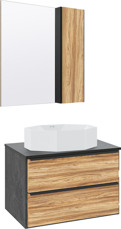 Мебель для ванной комнаты Runo Мальта 70 дуб, черная, раковина Cristallo 50