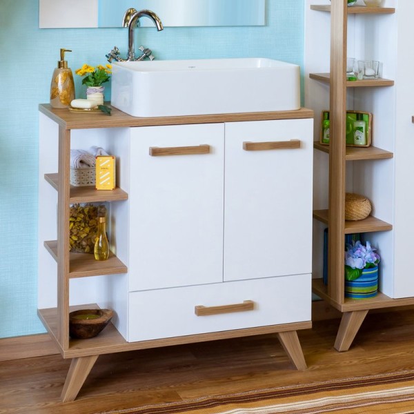 Тумба с раковиной Sanflor Ингрид 80, белый матовый, швейцарский вяз