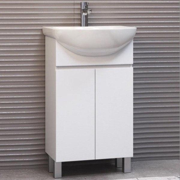 Тумба с раковиной Vigo Wing 50 напольная + Смеситель для раковины MEGA Truva MG-Z02 хром