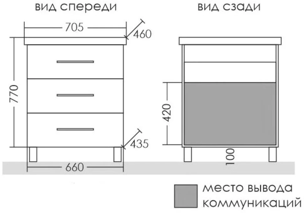 Тумба с раковиной СаНта Омега 70 напольная, 3 ящика