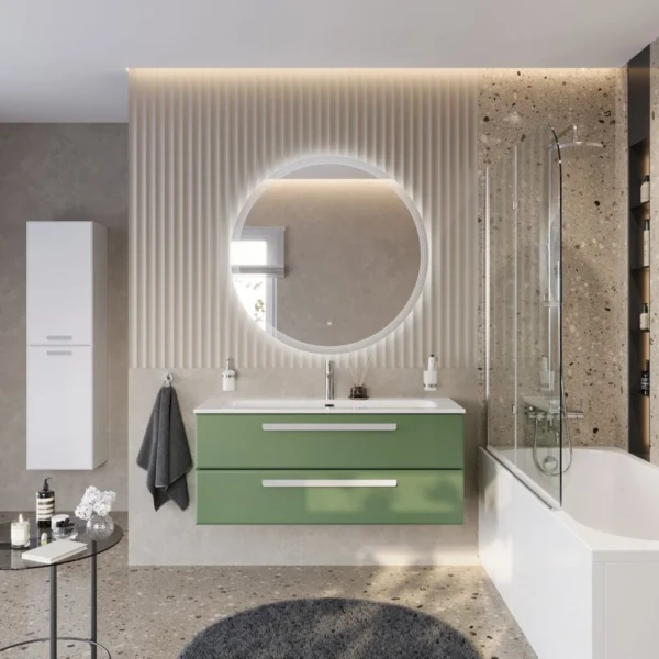 Мебель для ванной комнаты Cezares Eco Cer-N 120 фисташковый софт, раковина Eco 120, ручки сатин