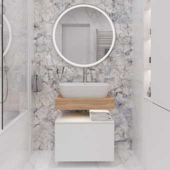 Мебель для ванной STWORKI Ольборг 60 столешница дуб французский, без отверстий, с тумбой 60, с раковиной Vitra Shift