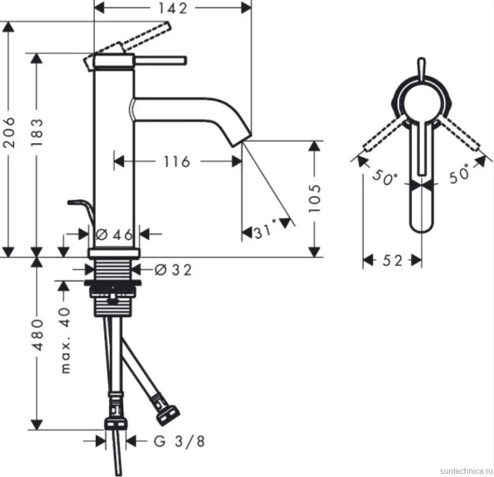 Смеситель для раковины Hansgrohe Tecturis S 110 73310140 шлифованная бронза