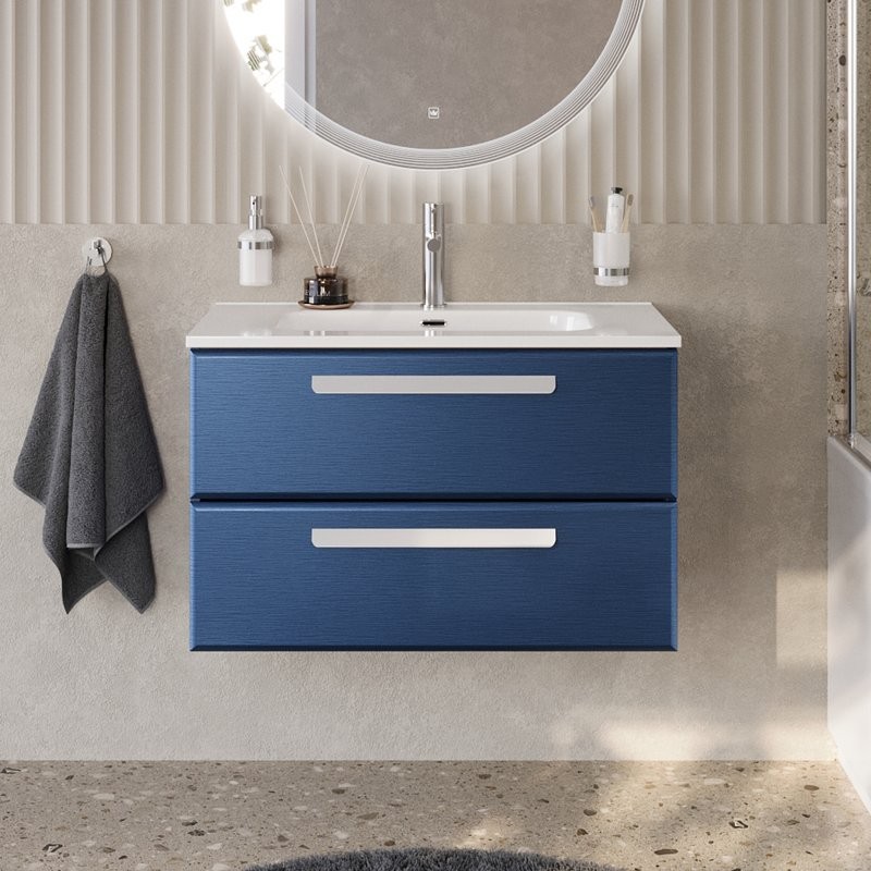 Тумба с раковиной Cezares Eco Cer-N 80 sapfiro, раковина Duet 80, ручки сатин