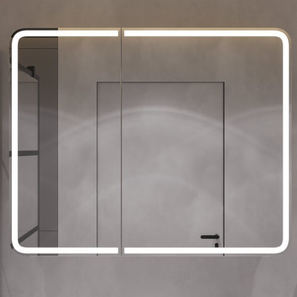 Зеркало-шкаф STWORKI Ольборг МВК080 100 с подсветкой, навесное, белое, большое, в стиле лофт, с розеткой