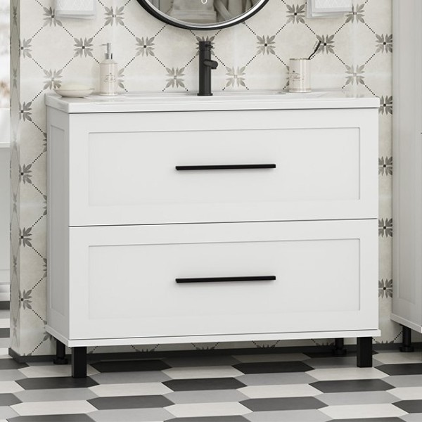 Тумба с раковиной Misty Модерн 100 напольная, матовая белая