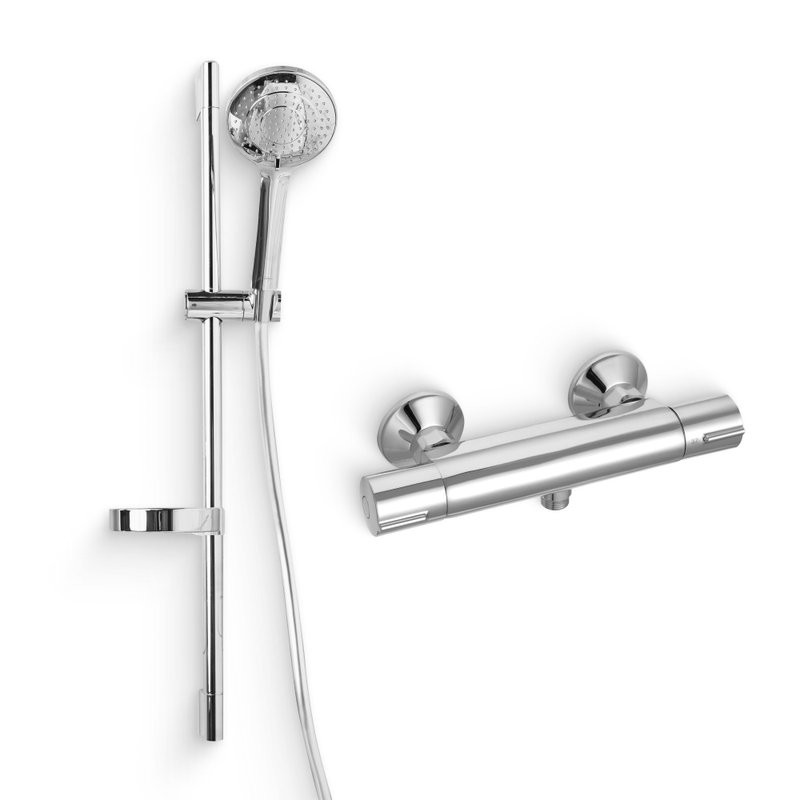 Душевой комплект Термостат Jacob Delafon July E8455-CP для душа + Гарнитур Elite E32910-CP