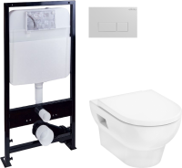 Комплект Унитаз подвесной Hansgrohe GladeLake S безободковый, с микролифтом + Инсталляция EWRIKA ProLT 0026-2020 + Кнопка 0042 белая