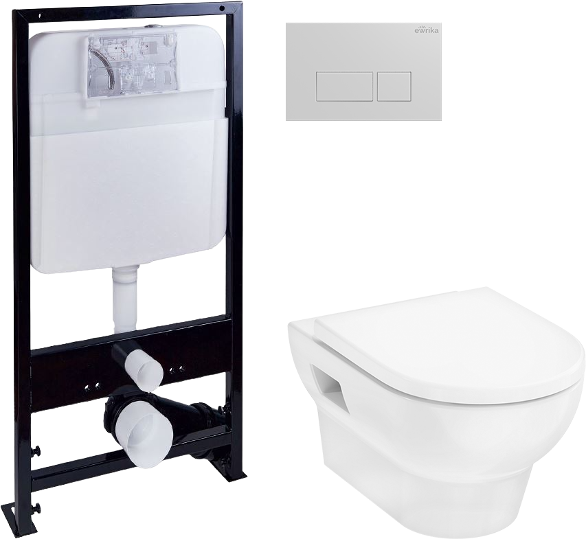 Комплект Унитаз подвесной Hansgrohe GladeLake S безободковый, с микролифтом + Инсталляция EWRIKA ProLT 0026-2020 + Кнопка 0042 белая