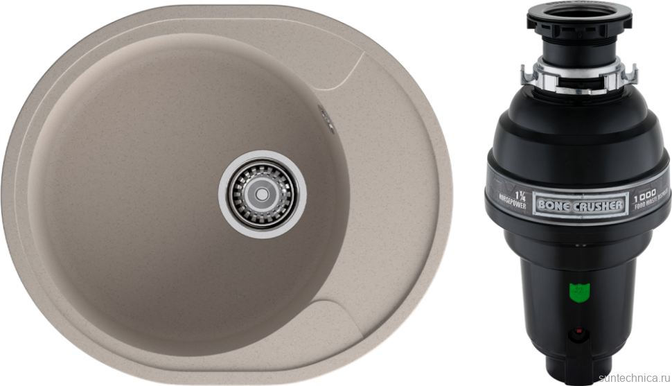 Комплект Мойка GranFest Urban 857L песочная + Измельчитель Bone Crusher BC 1000-AS