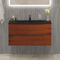 Тумба с раковиной BelBagno Marino 100 подвесная, rovere cillegio, черная раковина