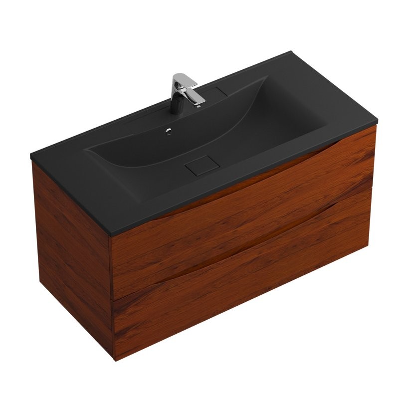 Тумба с раковиной BelBagno Marino 100 подвесная, rovere cillegio, черная раковина