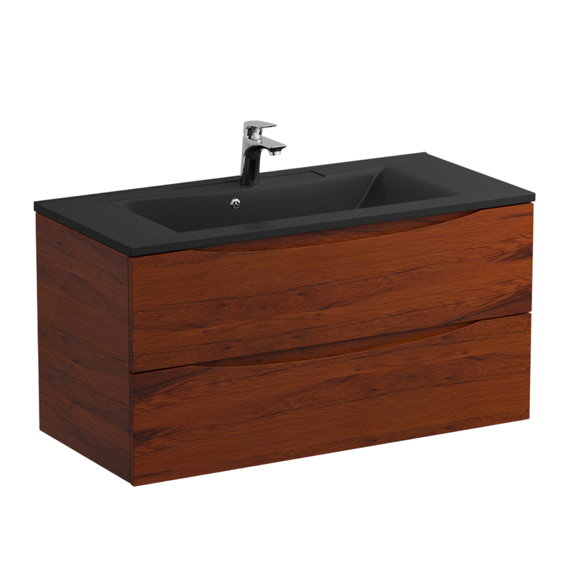 Тумба с раковиной BelBagno Marino 100 подвесная, rovere cillegio, черная раковина