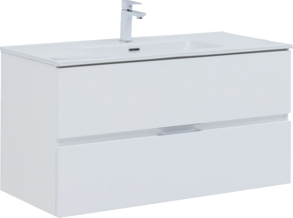 Тумба под раковину Aquanet Алвита 100 подвесная, белая матовая, 2 ящика